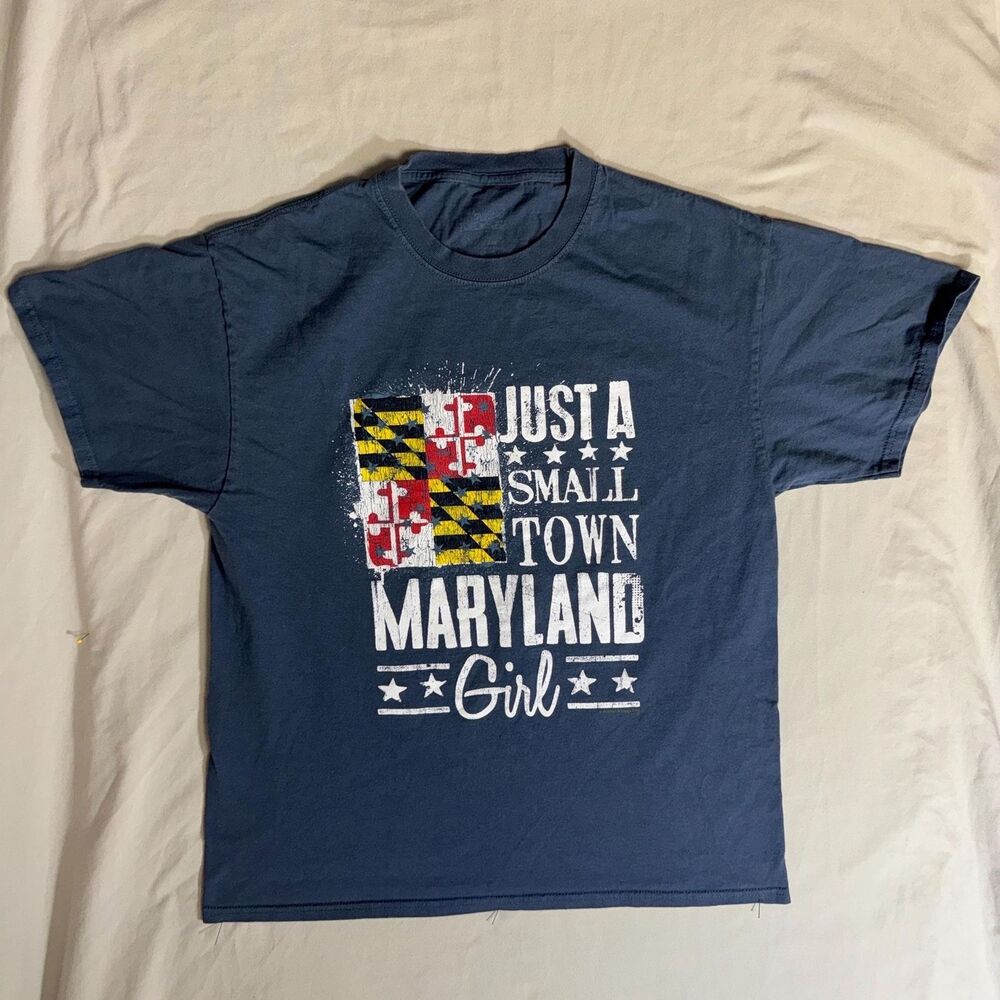 Just A Small Town Maryland Girl T-Shirt Women's M Blue MD Flag Vacation Trip Top